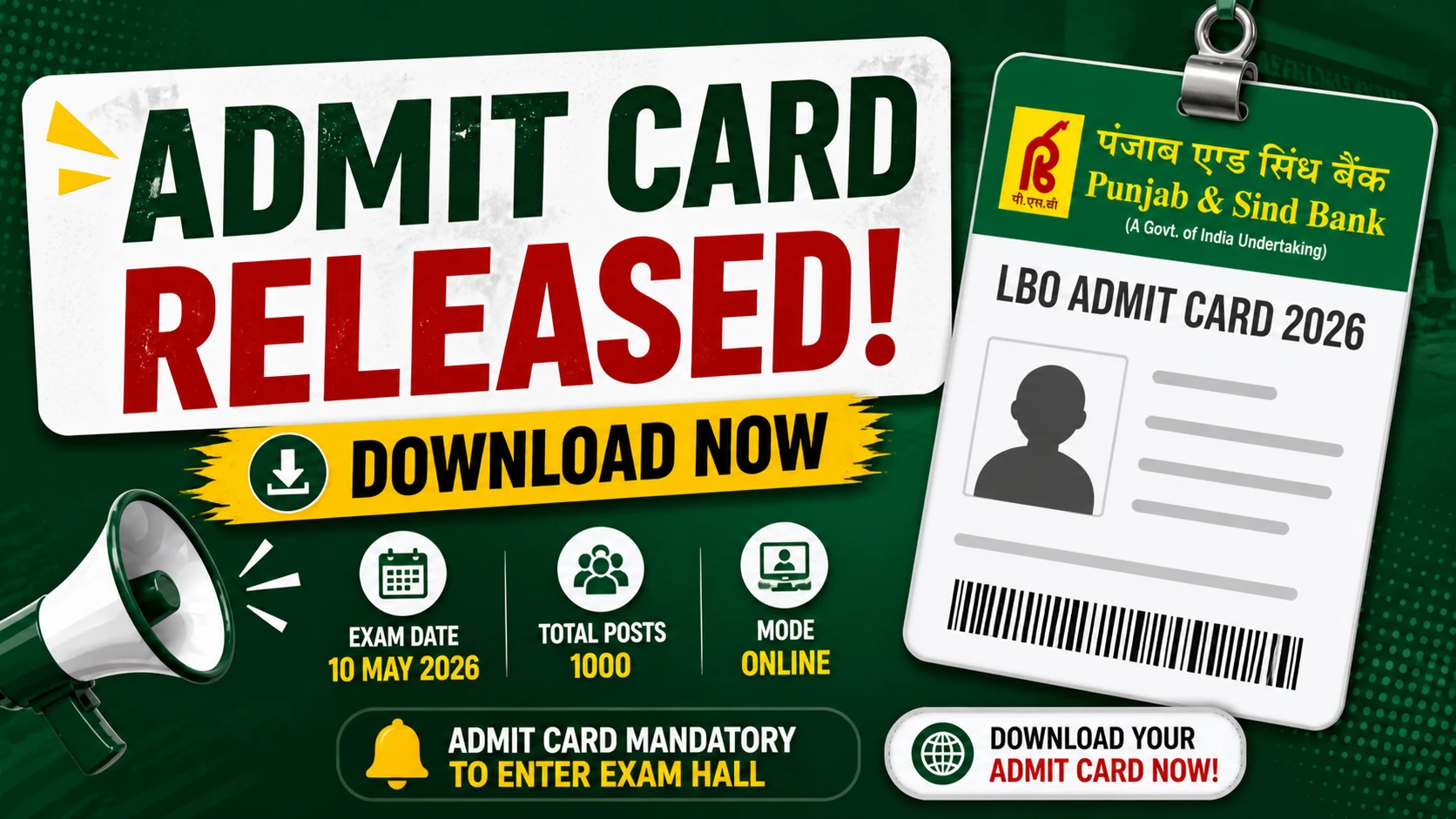 Punjab & Sind Bank LBO Admit Card 2026